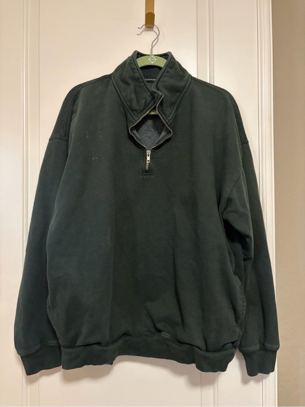 🧸🧸Rare! Brandy Melville Oversized Dark Emerald Green Half-Zip Pullover🧸🧸